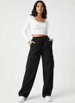 Wide Leg Cargo Trousers Women Cotton Blend High Waist Utility Pockets