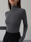 Turtleneck Sweater Women Contrast Sleeve Slim Fit