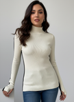 Turtleneck Sweater Women Contrast Sleeve Slim Fit