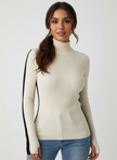Turtleneck Sweater Women Contrast Sleeve Slim Fit
