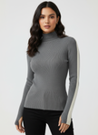 Turtleneck Sweater Women Contrast Sleeve Slim Fit