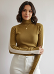 Turtleneck Sweater Women Contrast Sleeve Slim Fit