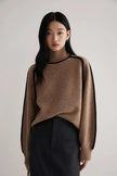 Turtleneck Sweater Women Contrast Panel Soft Knit