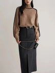 Turtleneck Sweater Women Contrast Panel Soft Knit