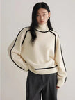 Turtleneck Sweater Women Contrast Panel Soft Knit
