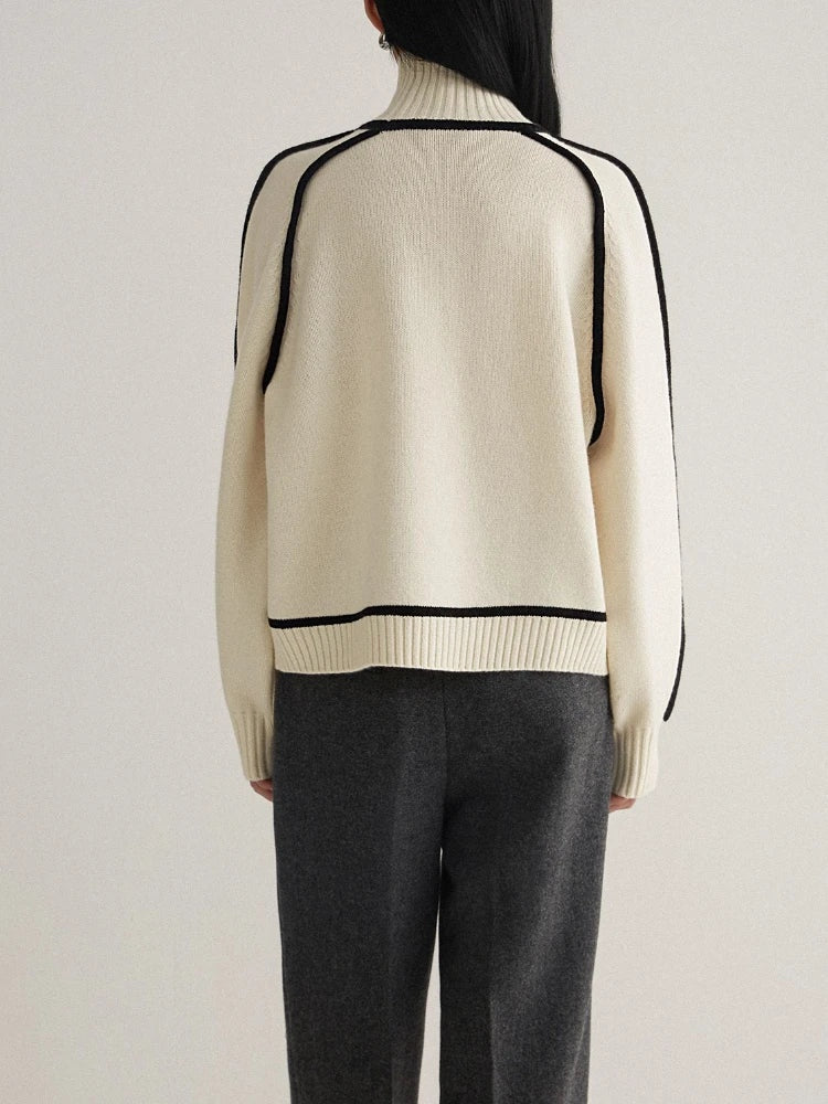 Turtleneck Sweater Women Contrast Panel Soft Knit