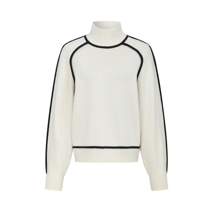 Turtleneck Sweater Women Contrast Panel Soft Knit