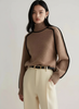 Turtleneck Sweater Women Contrast Panel Soft Knit
