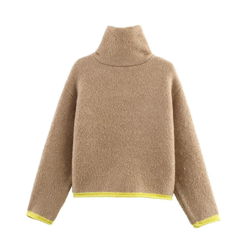 Colour Block Jacket Women Stand Collar Relaxed Fit