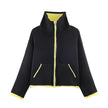 Colour Block Jacket Women Stand Collar Relaxed Fit