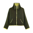 Colour Block Jacket Women Stand Collar Relaxed Fit