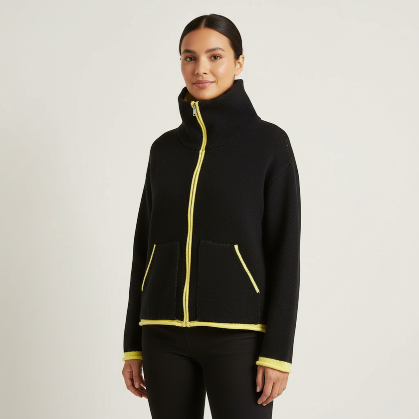 Colour Block Jacket Women Stand Collar Relaxed Fit