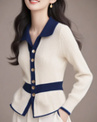 Knit Cardigan Women Contrast Trim Fitted Waist