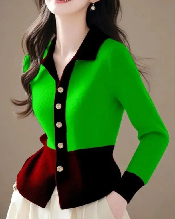Knit Cardigan Women Contrast Trim Fitted Waist
