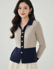 Knit Cardigan Women Contrast Trim Fitted Waist