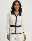 Knit Cardigan Women Contrast Trim Fitted Waist