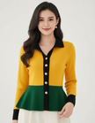 Knit Cardigan Women Contrast Trim Fitted Waist