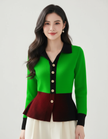Knit Cardigan Women Contrast Trim Fitted Waist