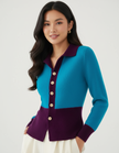Knit Cardigan Women Contrast Trim Fitted Waist