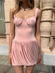 FJØRNA Coquette pleated mini dress for women, stylish party and day dress with a flattering fit and elegant pleated design.