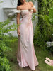 FJØRNA Coquette Princess satin maxi dress for women, elegant evening and formal wear with flowing fabric and detailed design.