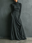 FJØRNA cotton turtleneck maxi dress, elegant evening dress in soft fabric, floor-length with long sleeves and fitted silhouette.