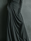 FJØRNA cotton turtleneck maxi dress, elegant evening dress in soft fabric with long sleeves and flowing silhouette.