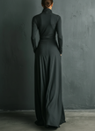 FJØRNA cotton turtleneck maxi dress, elegant evening dress in soft fabric, full-length with long sleeves and a fitted silhouette.