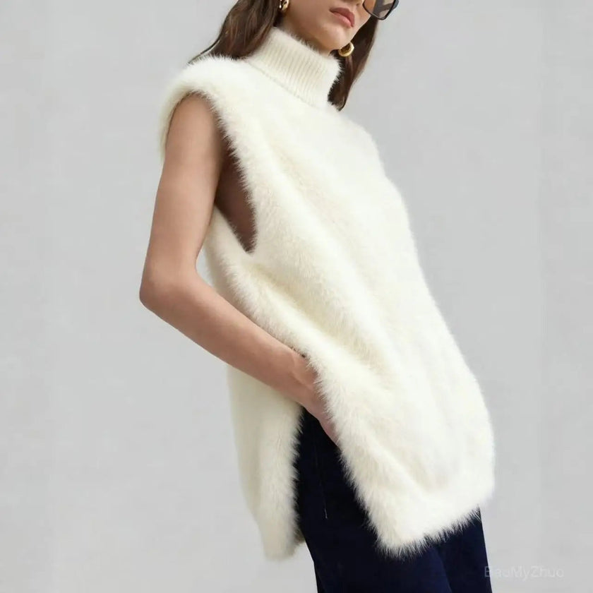 Turtleneck Vest Women Sleeveless High Collar Soft