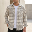 Cream geometric corduroy men's casual shirt with relaxed fit and button-front, by FJØRNA.