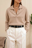 Pullover Polo Sweater Women Wool Blend Long Sleeve