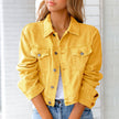 Denim Jacket Women Cropped Button Front Chest Pockets