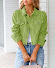Denim Jacket Women Cropped Button Front Chest Pockets