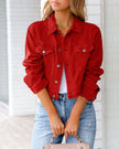 Denim Jacket Women Cropped Button Front Chest Pockets