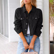 Denim Jacket Women Cropped Button Front Chest Pockets