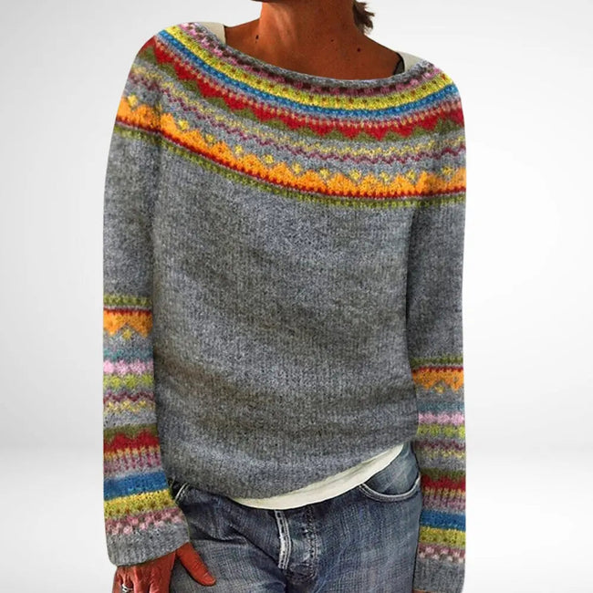 Luna | Women's Relaxed-Fit Wool Blend Sweater with Nordic Print and Wide Collar for Autumn