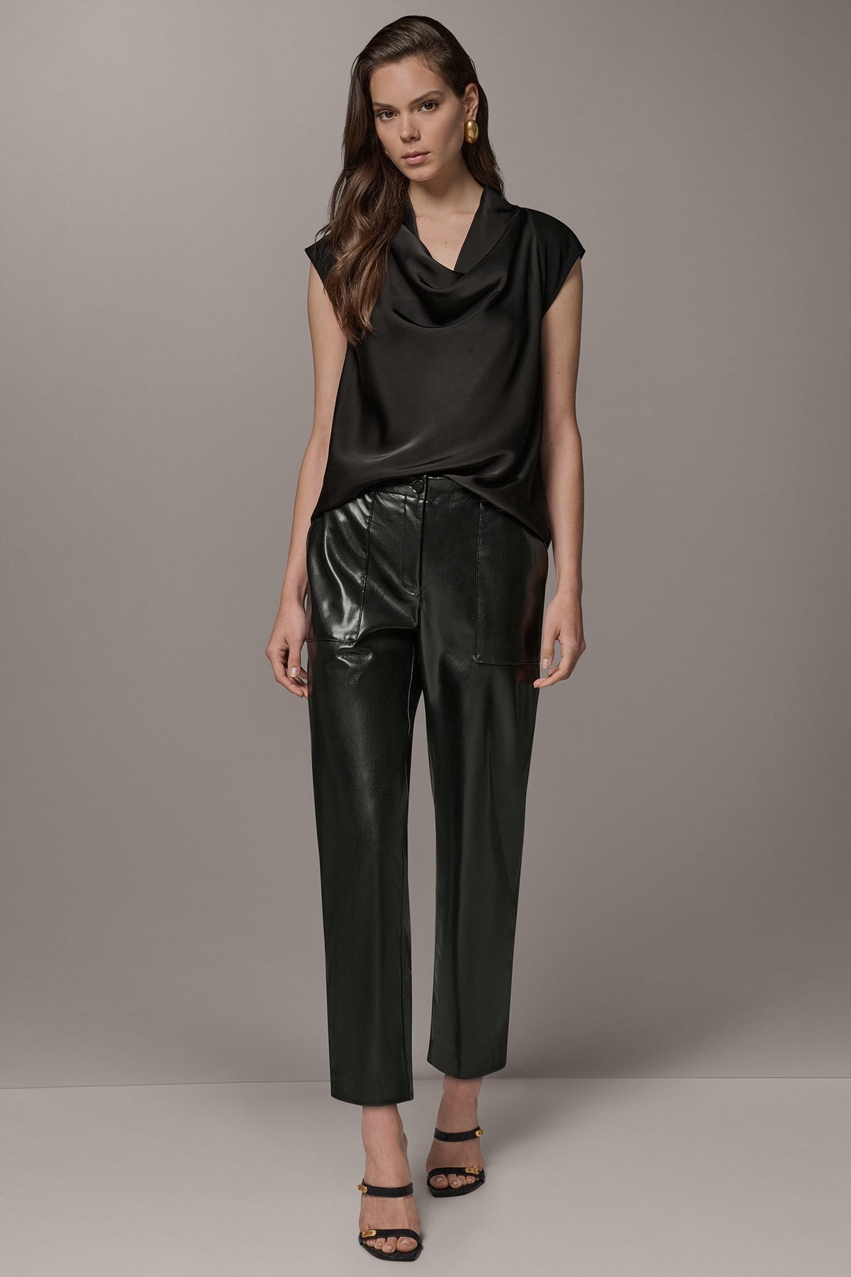 Faux Leather High-Rise Straight-Leg Ankle Trousers for Women