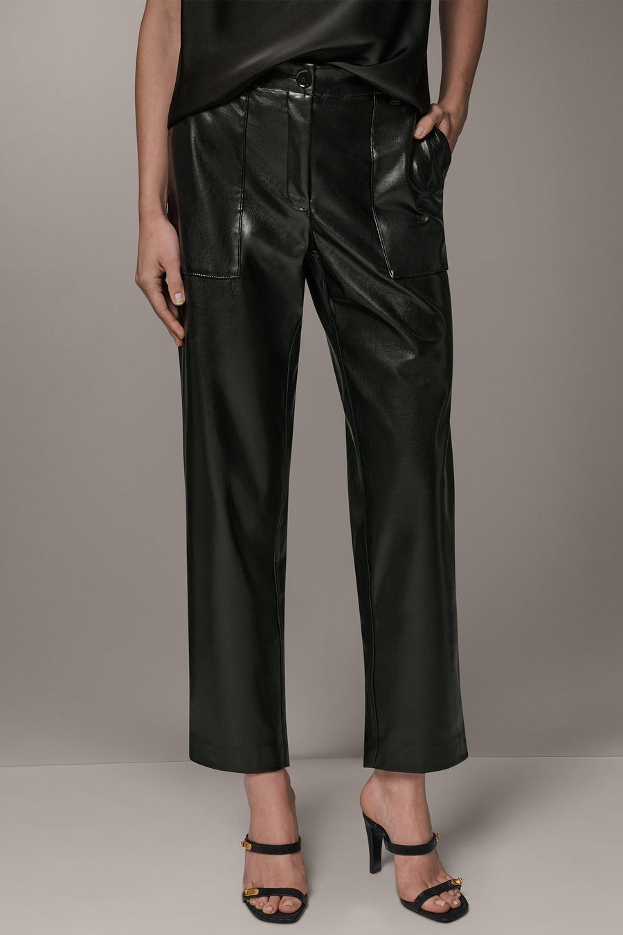 Faux Leather High-Rise Straight-Leg Ankle Trousers for Women