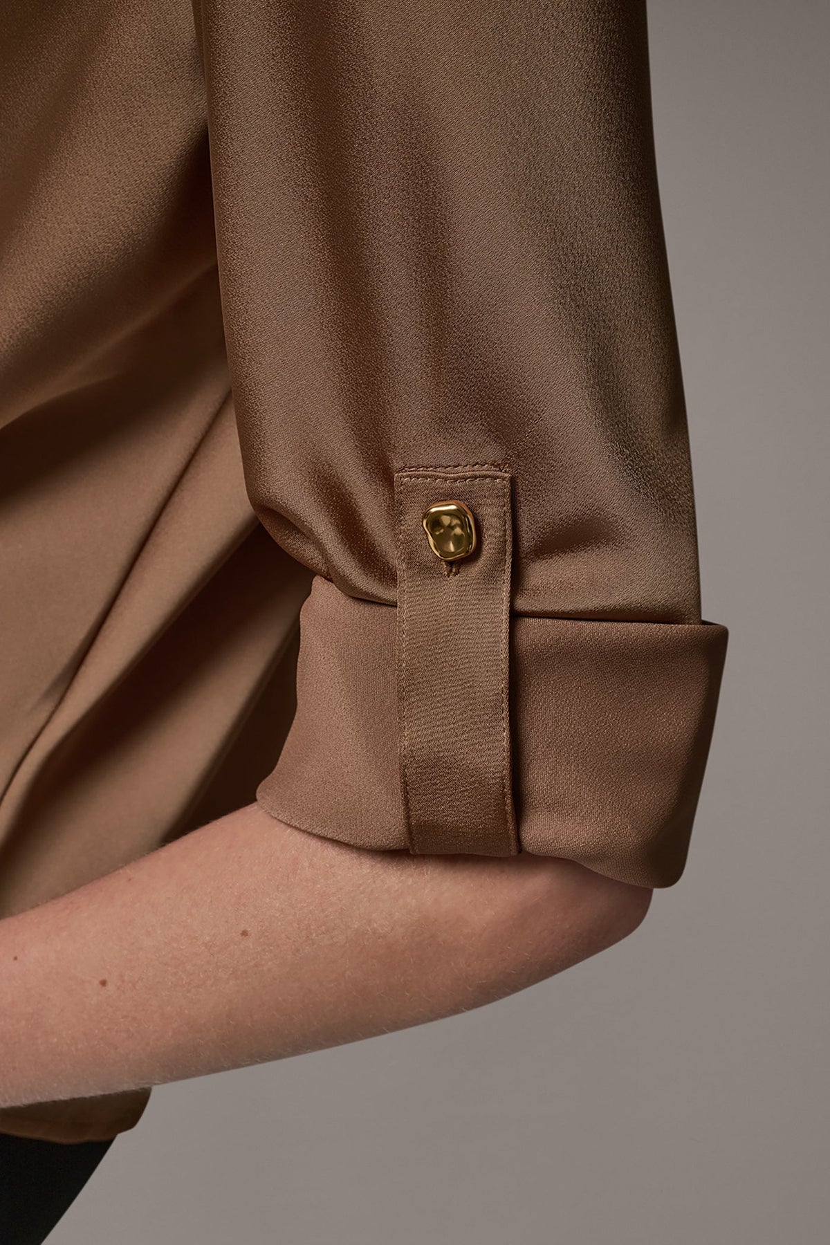 Satin Cowl-Neck Blouse with Roll-Tab Sleeves for Women