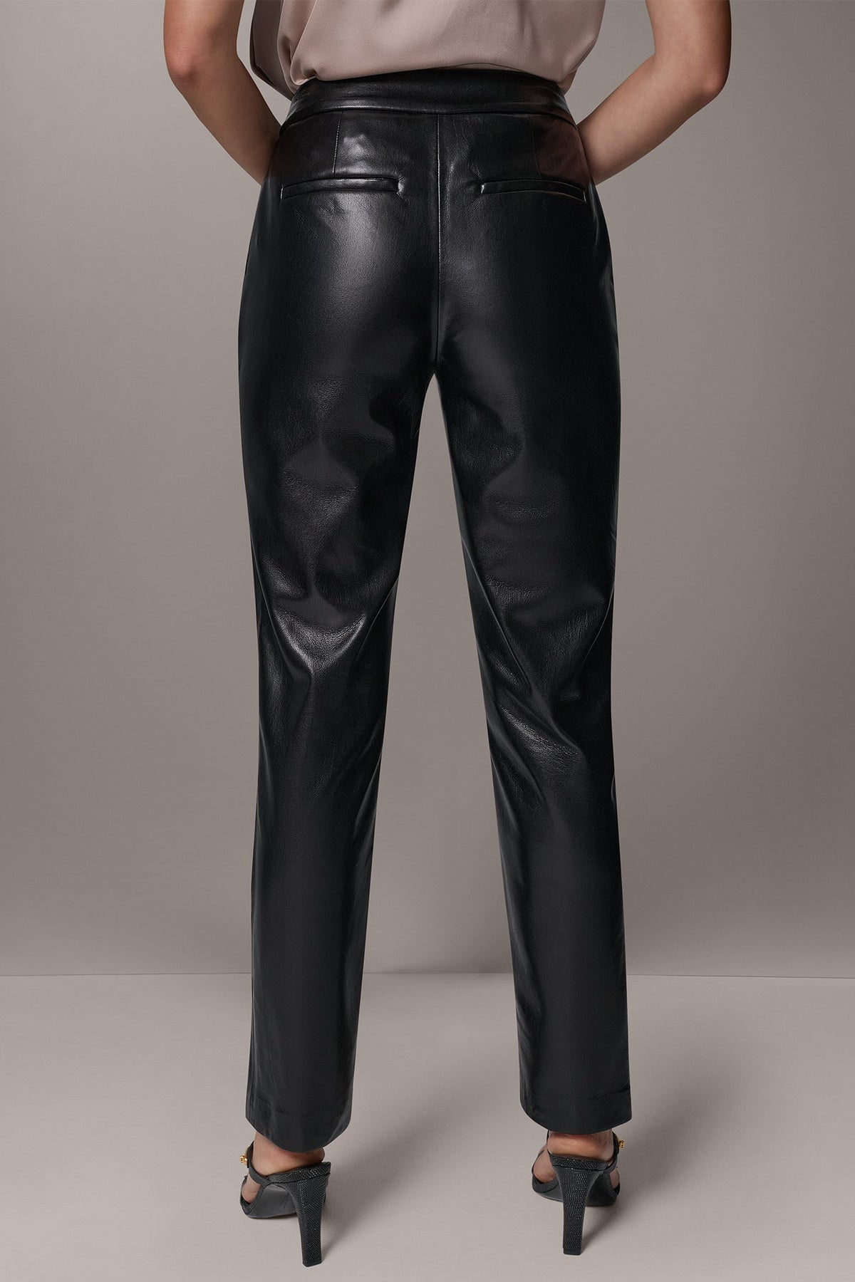 Faux Leather Straight-Leg Suit Trousers Mid-Rise Ankle Length for Women