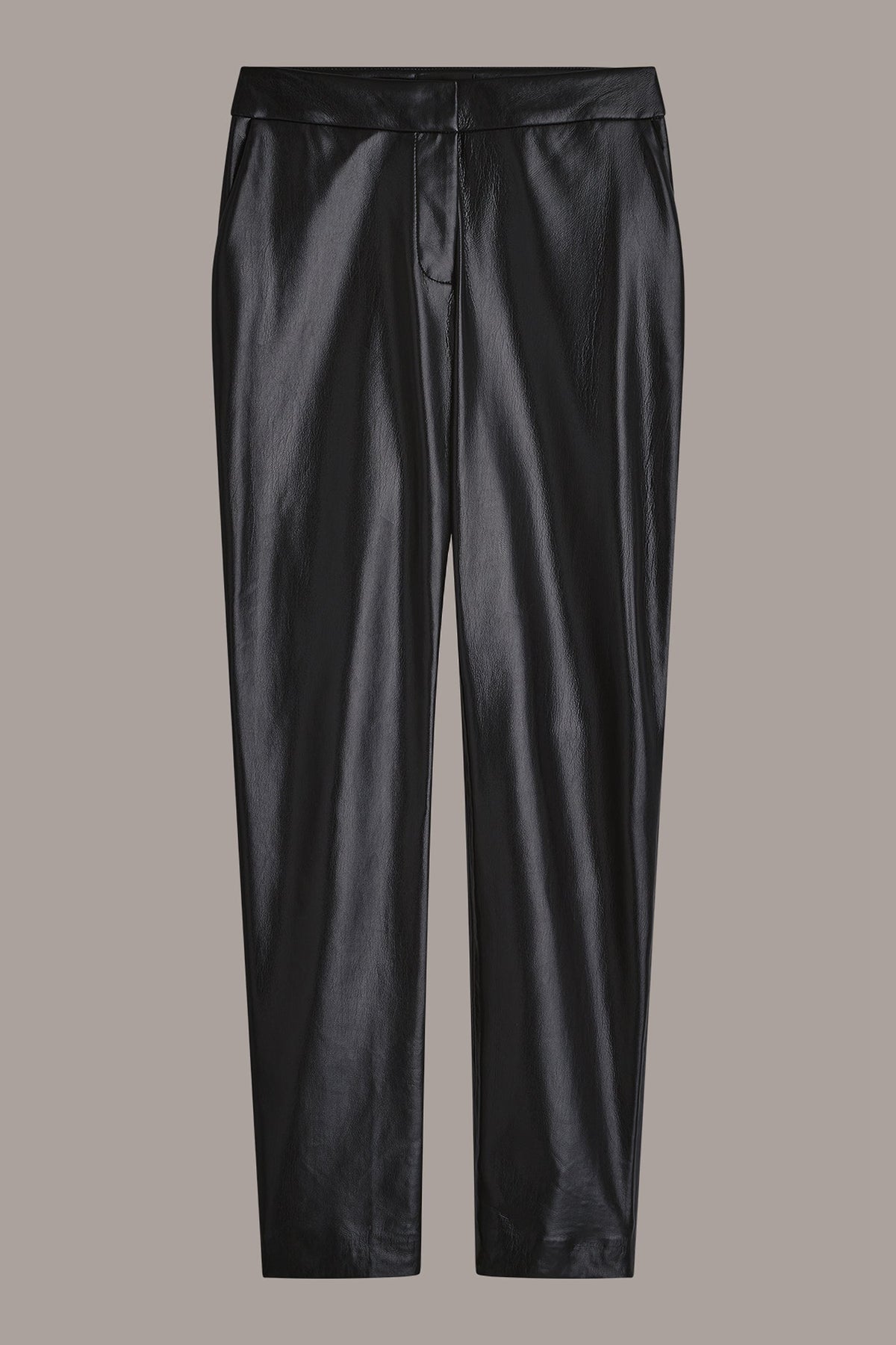 Faux Leather Straight-Leg Suit Trousers Mid-Rise Ankle Length for Women