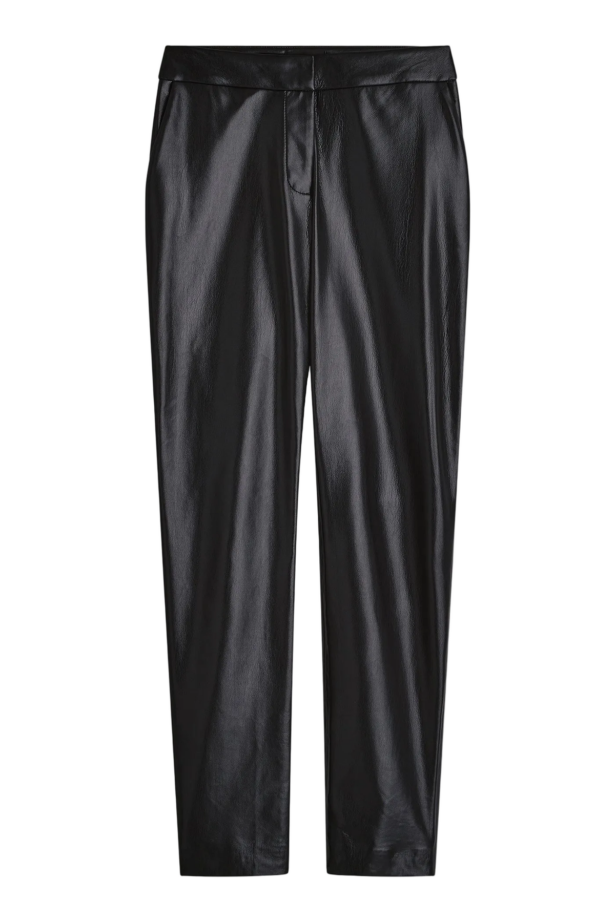 Faux Leather Straight-Leg Suit Trousers Mid-Rise Ankle Length for Women