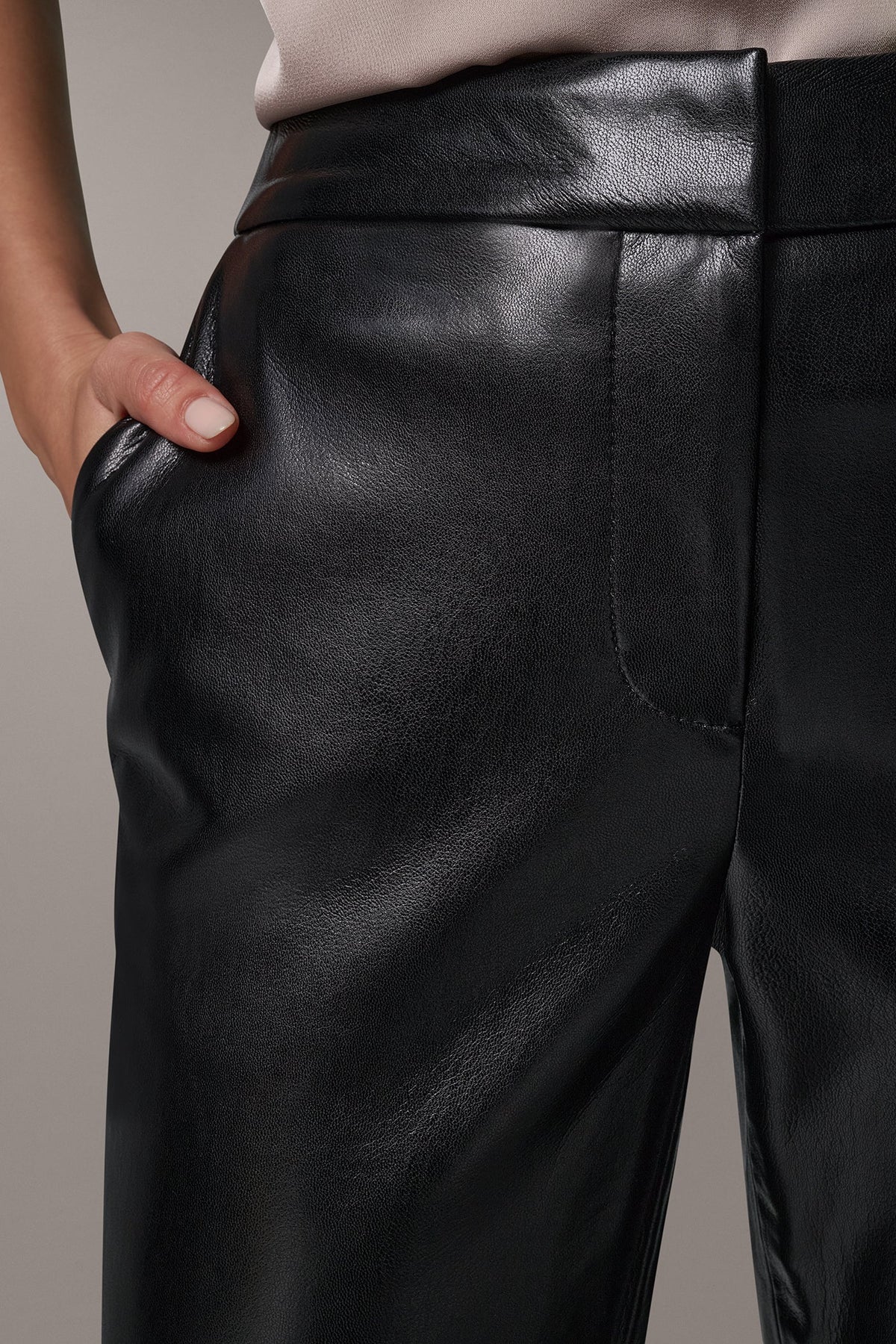 Faux Leather Straight-Leg Suit Trousers Mid-Rise Ankle Length for Women