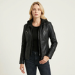 Biker Jacket Women Hooded Detachable Zip Tailored Fit