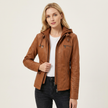 Biker Jacket Women Hooded Detachable Zip Tailored Fit