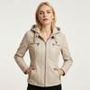Biker Jacket Women Hooded Detachable Zip Tailored Fit