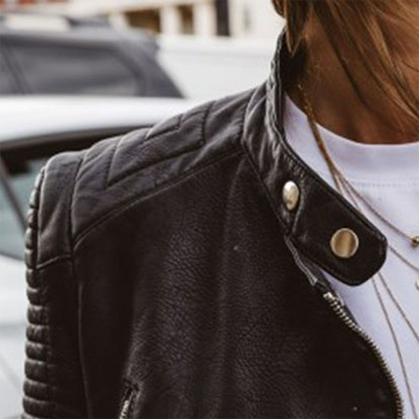 Leather Biker Jacket Women Real Leather Quilted