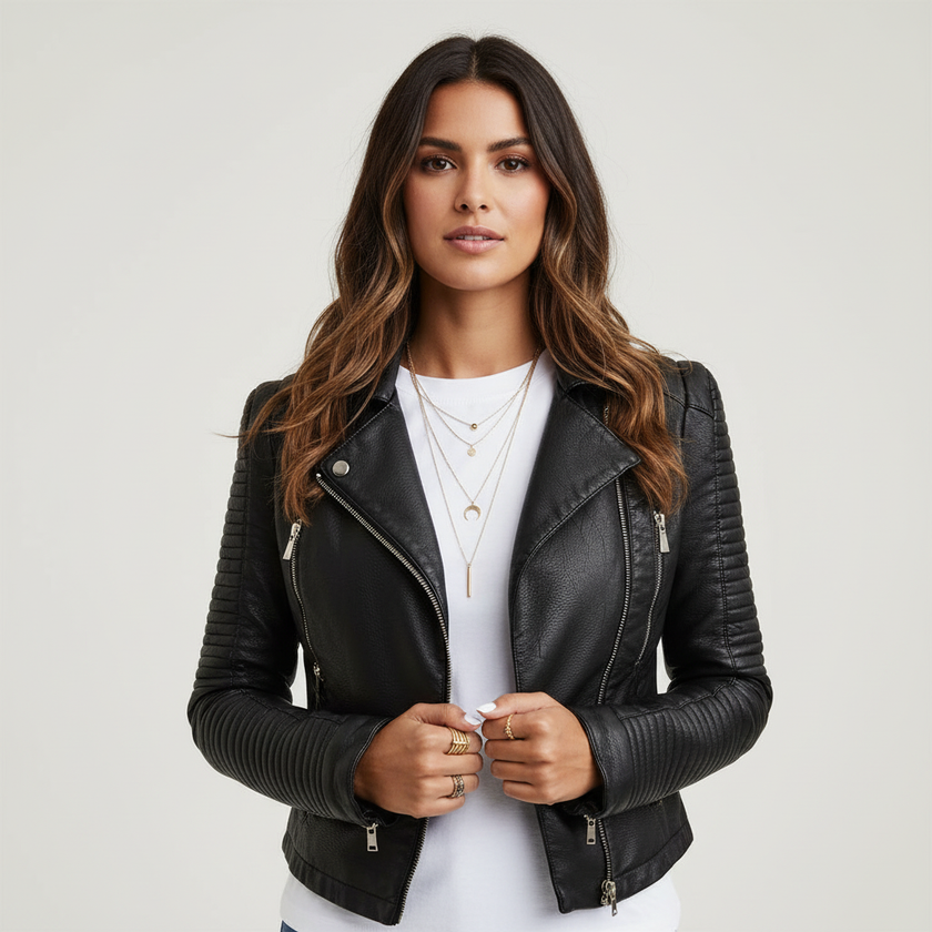 Leather Biker Jacket Women Real Leather Quilted