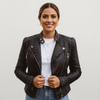 Leather Biker Jacket Women Real Leather Quilted