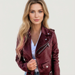 Biker Jacket Women Faux Leather Zip Lined Tailored Fit